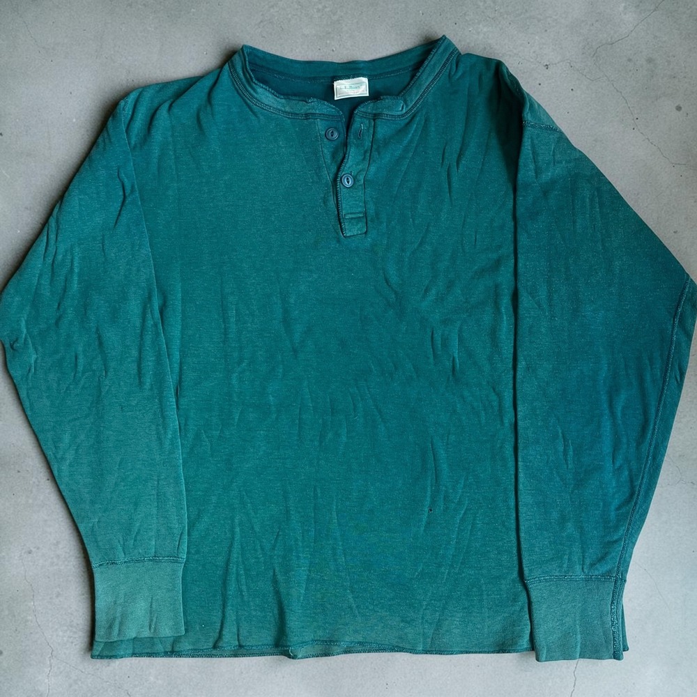 Vintage LL Bean Henley Shirt Mens Large Green Long Sleeve Made in USA 2037